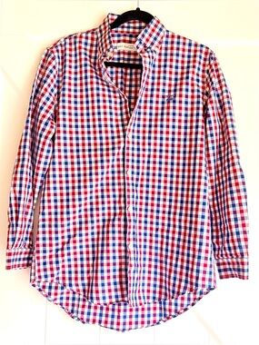 Men's Red White Blue Button Down Shirt Bald Head Blues S
